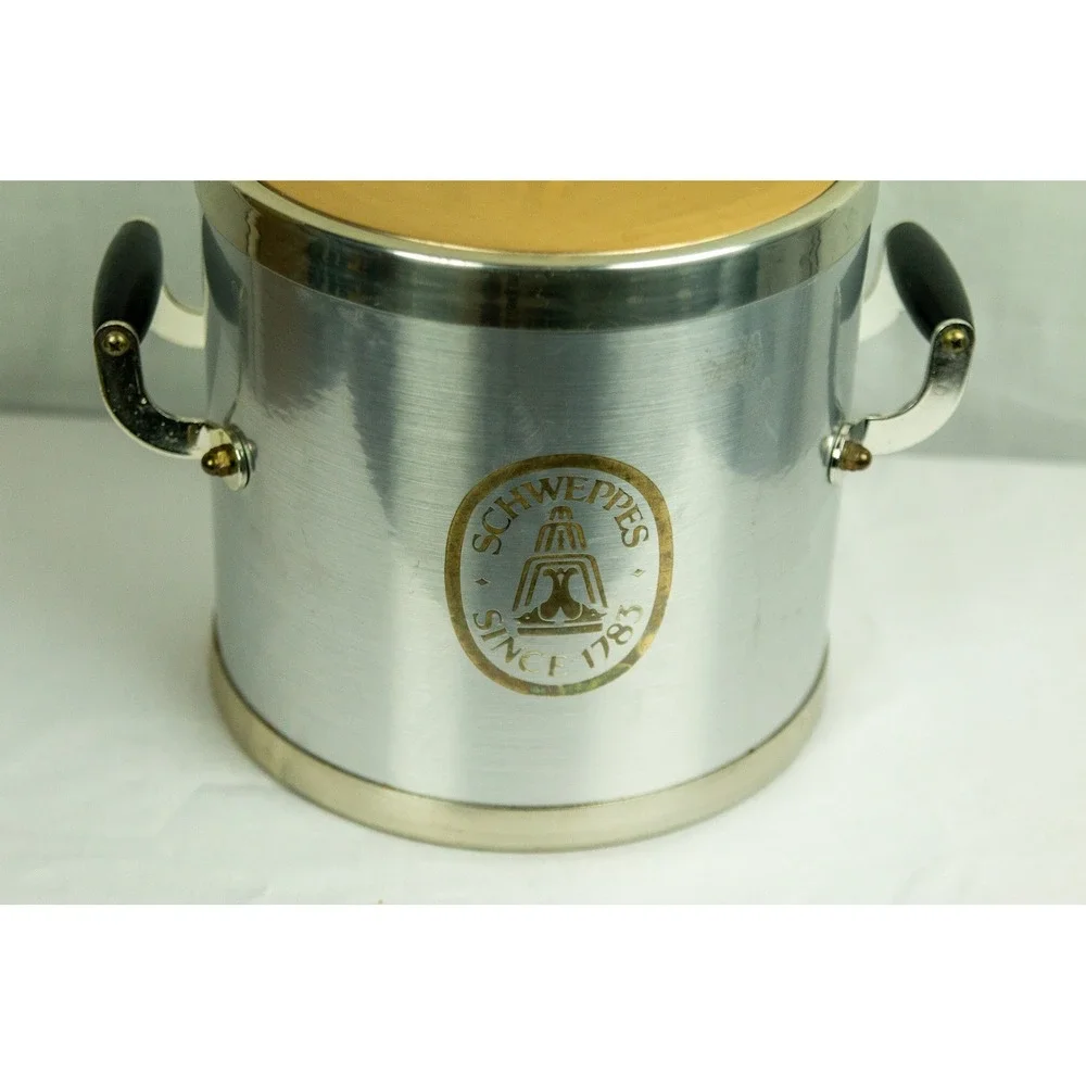 Vintage Kraftware NYC Schweppes Insulated Ice Bucket Aluminum Gold Tone Barware